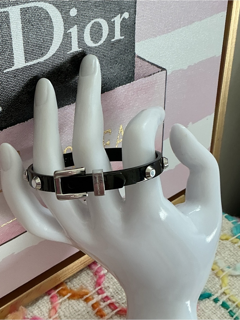 Michael Kors Black Buckle Bracelet with Silver Accents